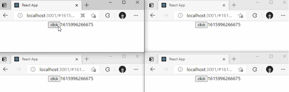 Four browsers with the Timestamp app open in them.