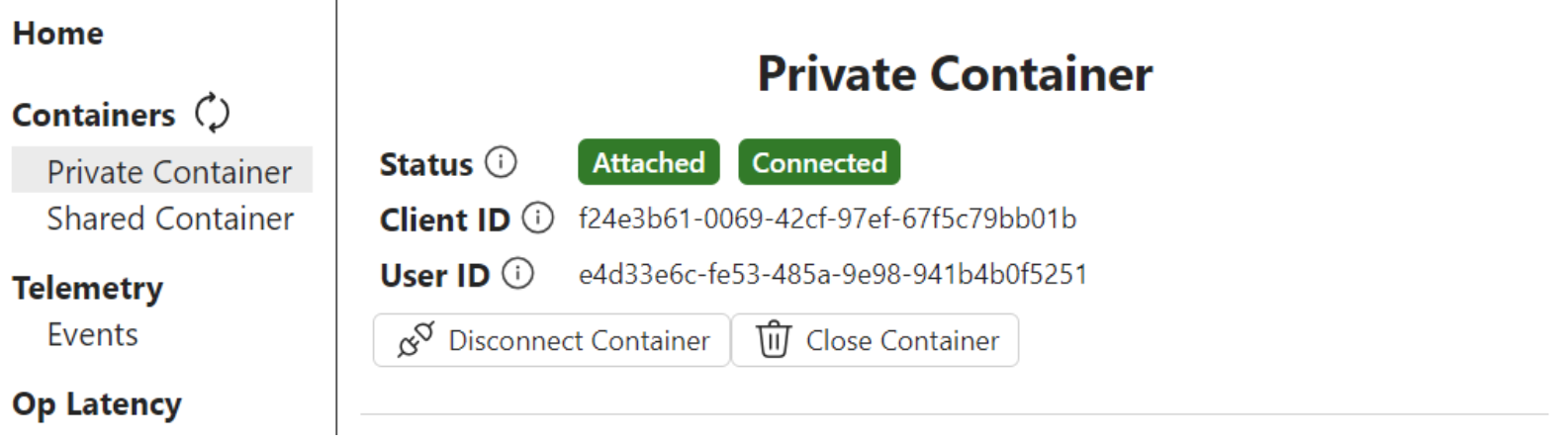 A screenshot showing container information